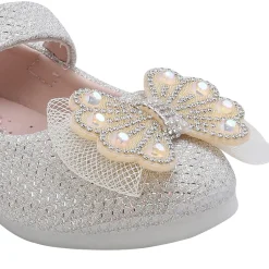 Baby Moo Glittery Butterfly Bow Mary Jane Velcro Strap Anti-Skid Ballerina Shoes - Gold