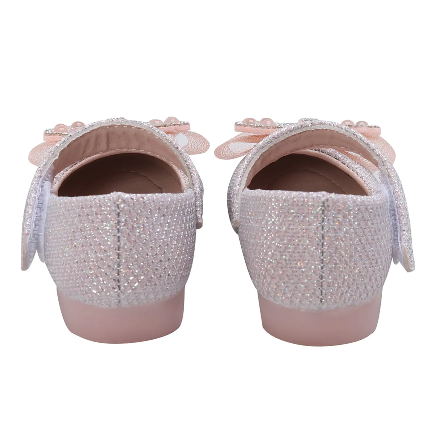 Baby Moo Glittery Butterfly Bow Mary Jane Velcro Strap Anti-Skid Ballerina Shoes - Pink