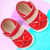 Baby Moo Glittery Partywear Bow Velcro Strap Anti-Skid Sandals - Red