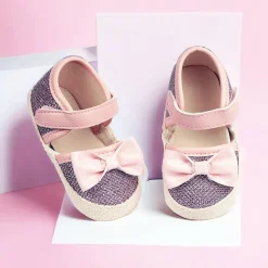 Baby Moo Glittery Partywear Bow Velcro Strap Anti-Skid Sandals - Pink