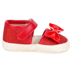 Baby Moo Glittery Partywear Bow Velcro Strap Anti-Skid Sandals - Red