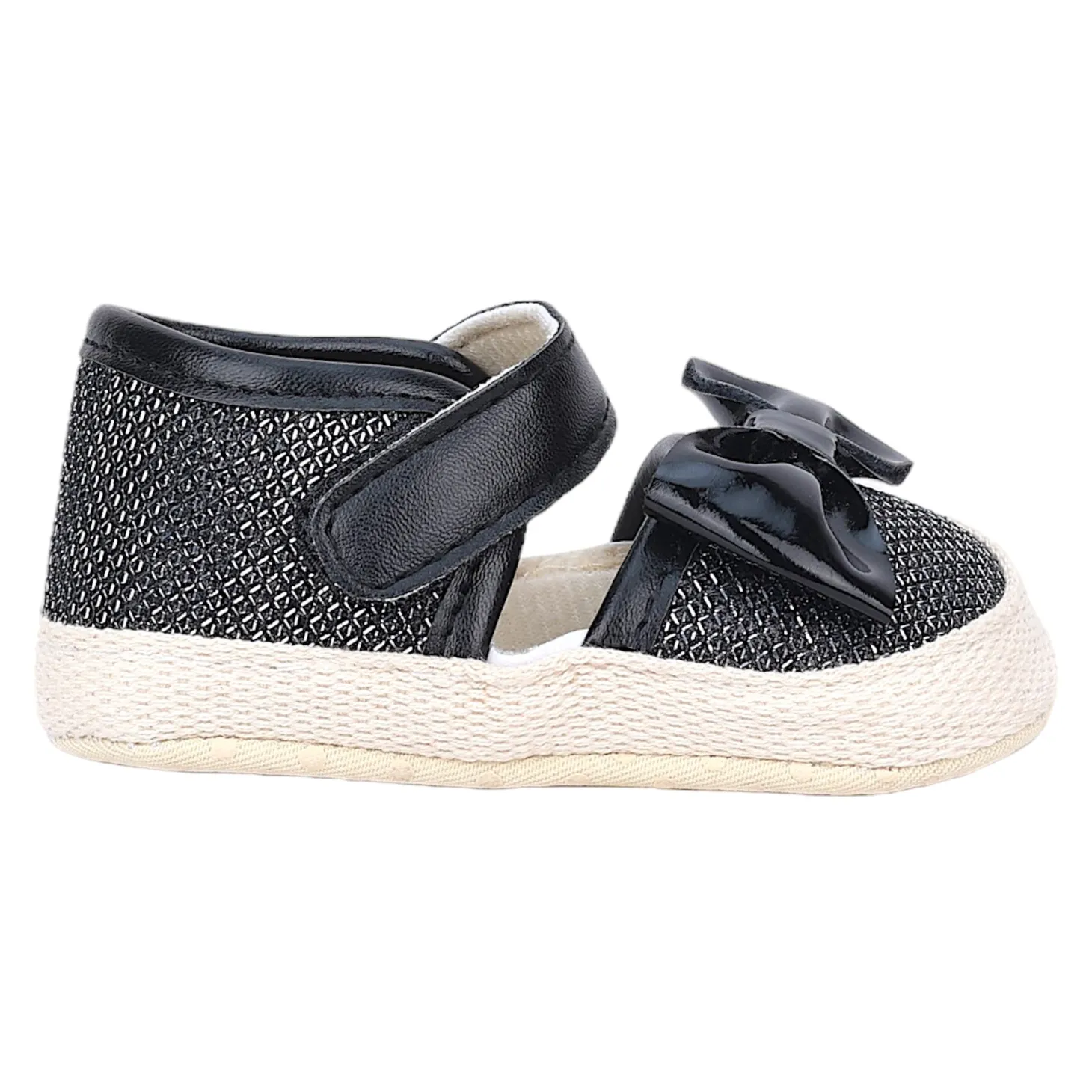 Baby Moo Glittery Partywear Bow Velcro Strap Anti-Skid Sandals - Black