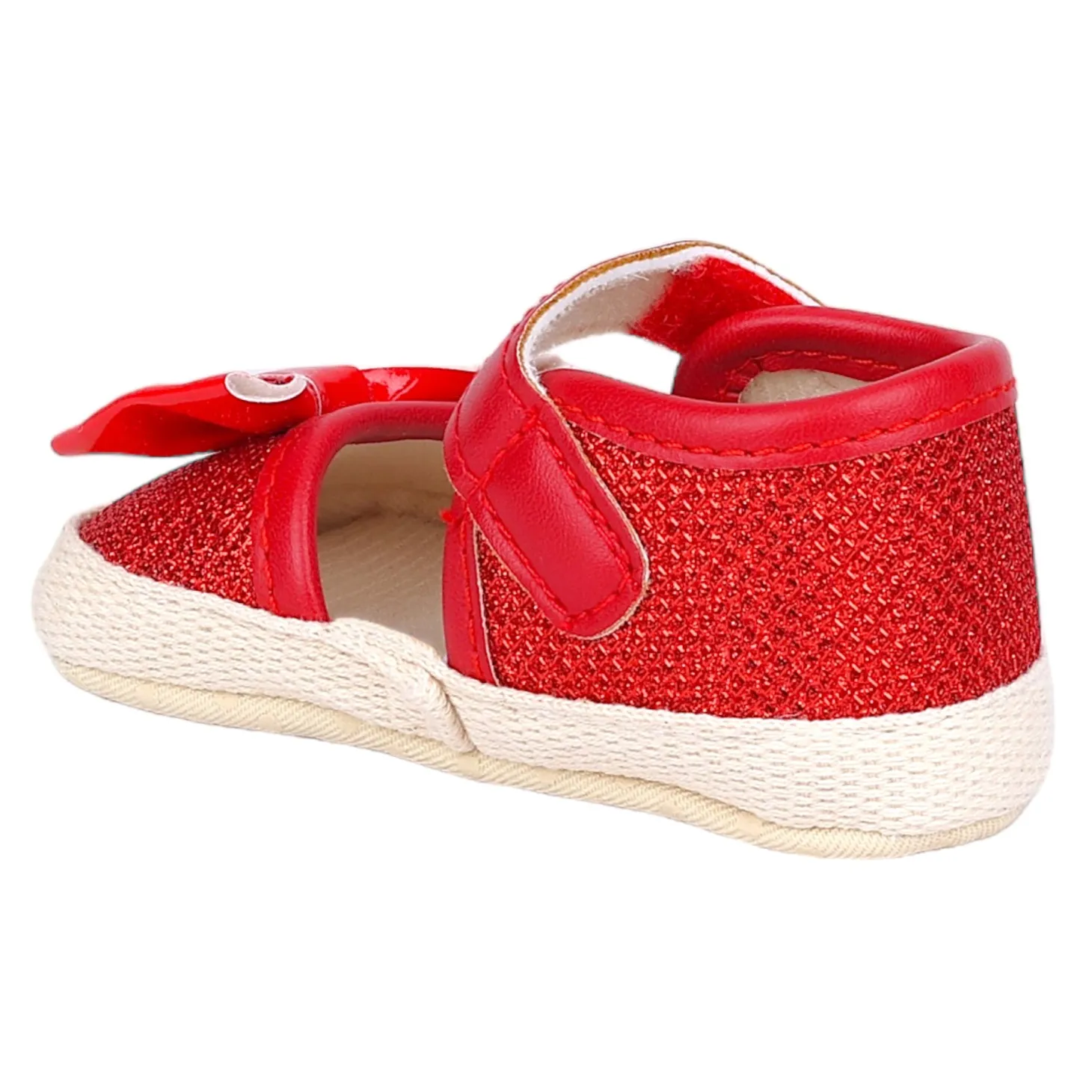 Baby Moo Glittery Partywear Bow Velcro Strap Anti-Skid Sandals - Red