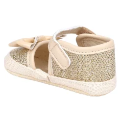 Baby Moo Glittery Partywear Bow Velcro Strap Anti-Skid Sandals - Beige