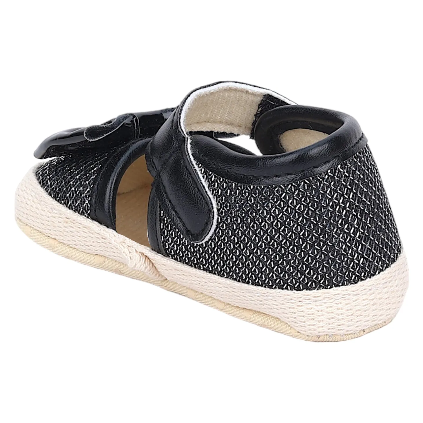 Baby Moo Glittery Partywear Bow Velcro Strap Anti-Skid Sandals - Black