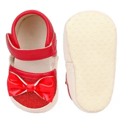 Baby Moo Glittery Partywear Bow Velcro Strap Anti-Skid Sandals - Red