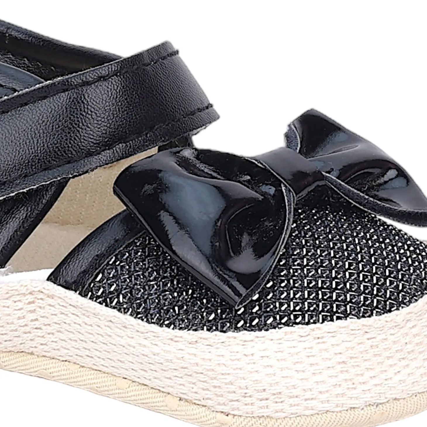 Baby Moo Glittery Partywear Bow Velcro Strap Anti-Skid Sandals - Black