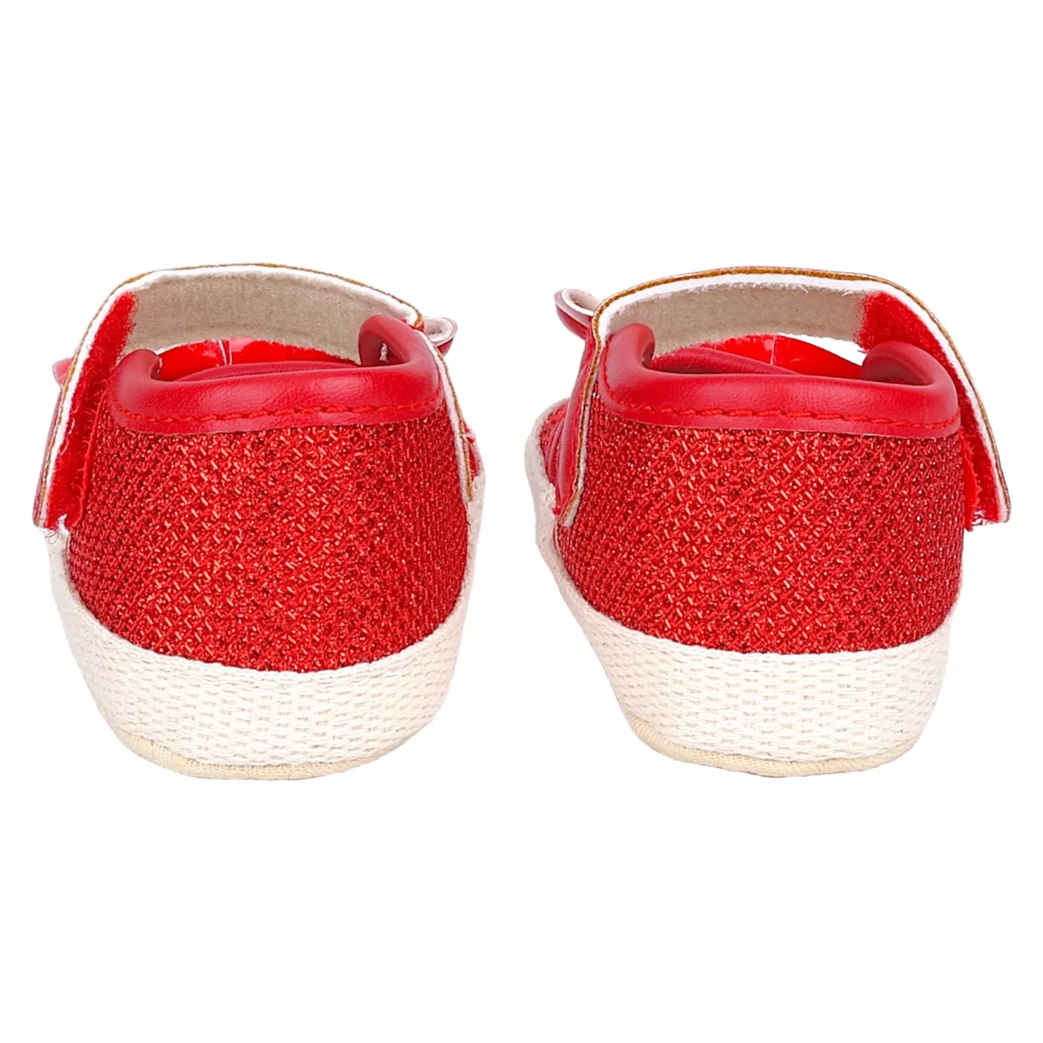 Baby Moo Glittery Partywear Bow Velcro Strap Anti-Skid Sandals - Red