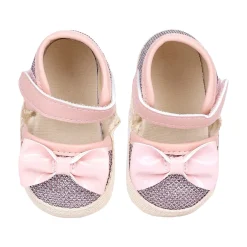 Baby Moo Glittery Partywear Bow Velcro Strap Anti-Skid Sandals - Pink