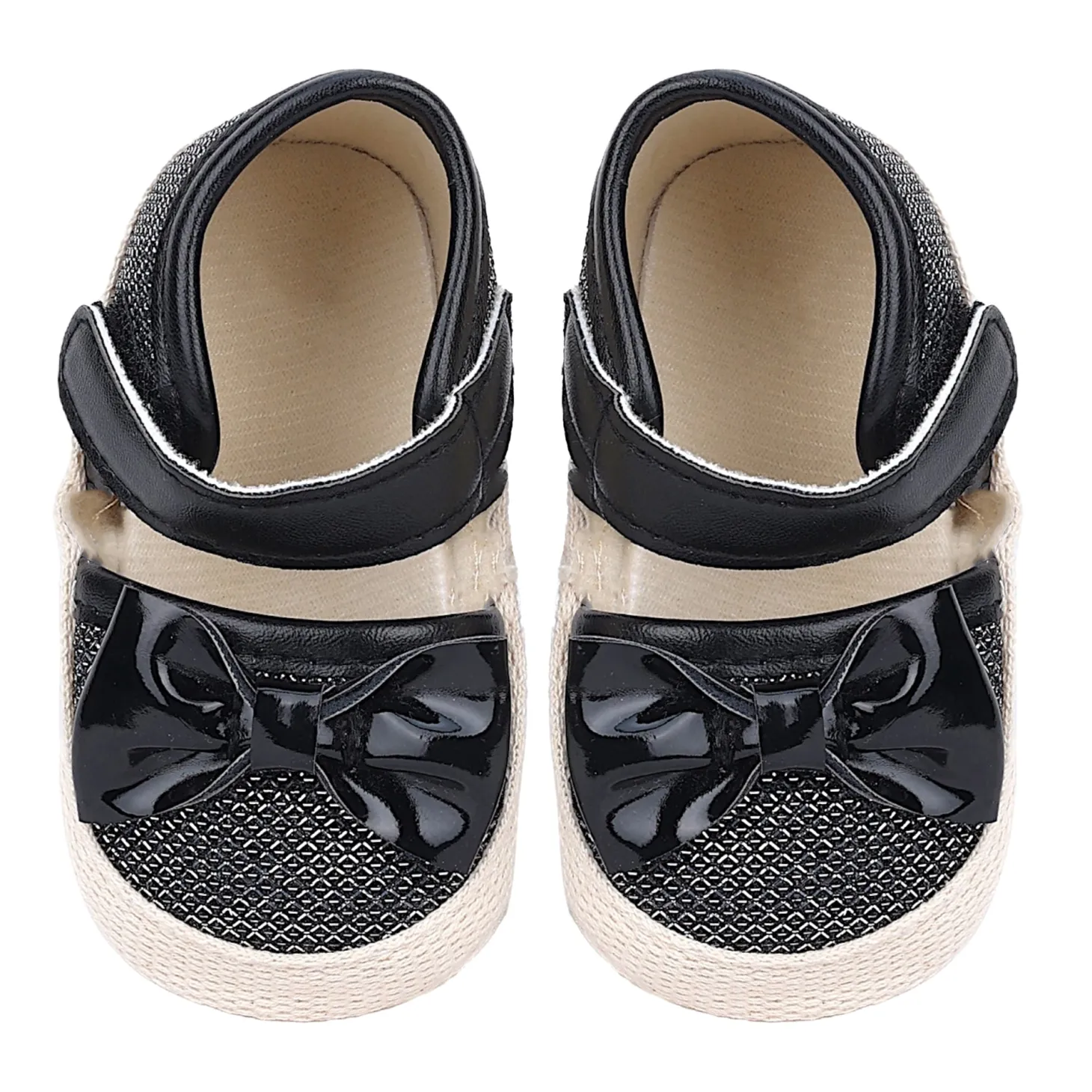 Baby Moo Glittery Partywear Bow Velcro Strap Anti-Skid Sandals - Black