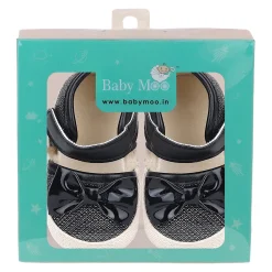 Baby Moo Glittery Partywear Bow Velcro Strap Anti-Skid Sandals - Black