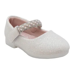 Baby Moo Glittery Pearl Embellished Mary Jane Velcro Strap Anti-Skid Ballerina Shoes - Gold