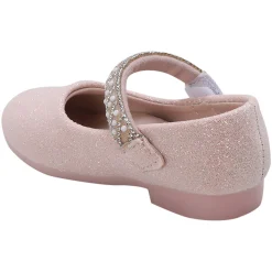 Baby Moo Glittery Pearl Embellished Mary Jane Velcro Strap Anti-Skid Ballerina Shoes - Pink