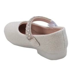 Baby Moo Glittery Pearl Embellished Mary Jane Velcro Strap Anti-Skid Ballerina Shoes - Gold