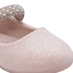 Baby Moo Glittery Pearl Embellished Mary Jane Velcro Strap Anti-Skid Ballerina Shoes - Pink