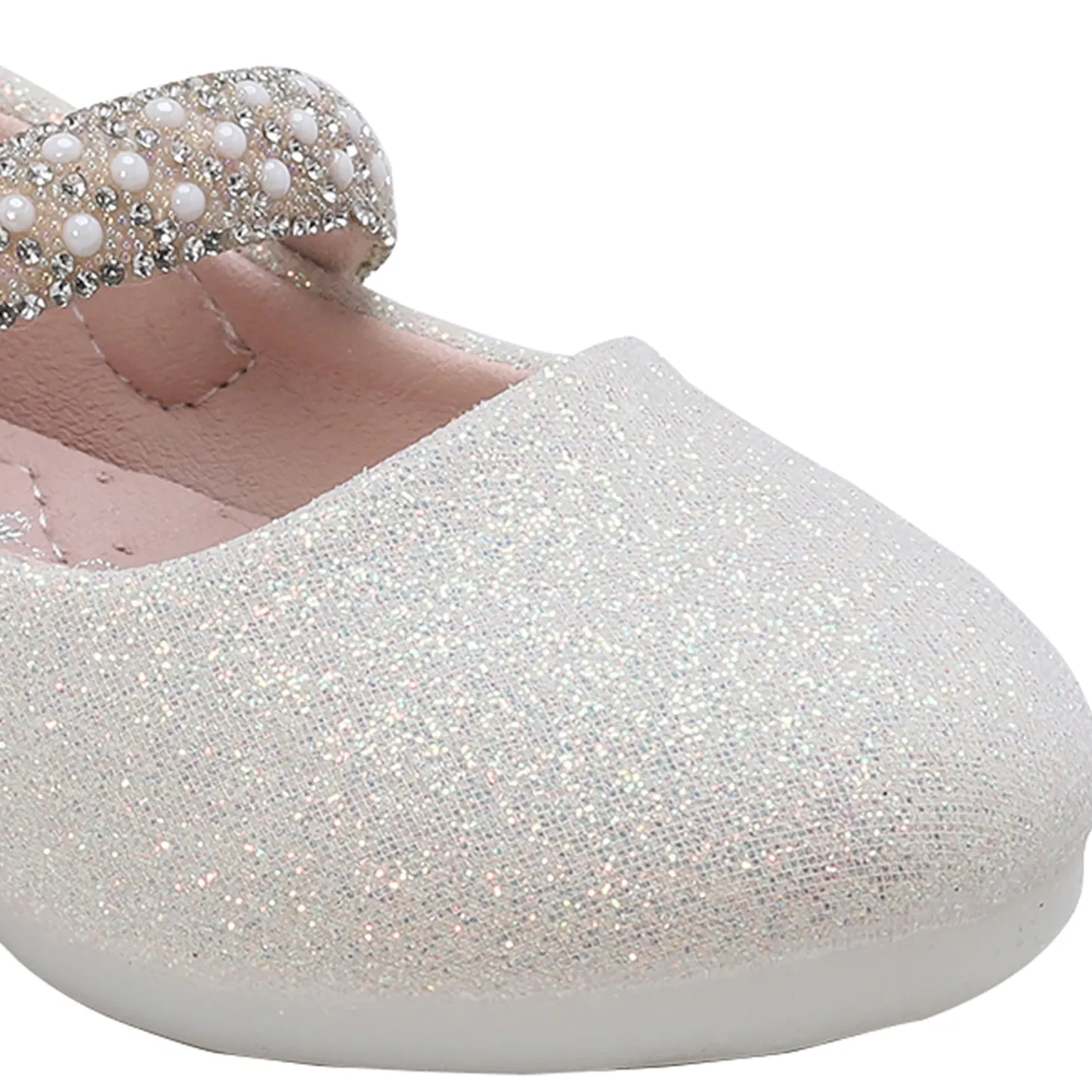 Baby Moo Glittery Pearl Embellished Mary Jane Velcro Strap Anti-Skid Ballerina Shoes - Gold