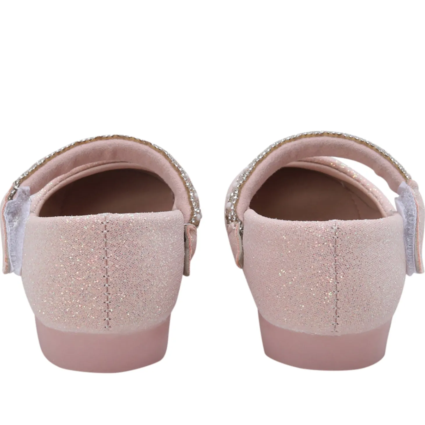 Baby Moo Glittery Pearl Embellished Mary Jane Velcro Strap Anti-Skid Ballerina Shoes - Pink