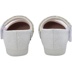 Baby Moo Glittery Pearl Embellished Mary Jane Velcro Strap Anti-Skid Ballerina Shoes - White