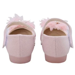 Baby Moo Glittery Pearl Embellished Floral Applique Mary Jane Velcro Strap Anti-Skid Ballerina Shoes - Pink