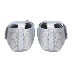 Baby Moo Golden Heart On Bow Glittery Anti-Skid Ballerina Booties - Silver
