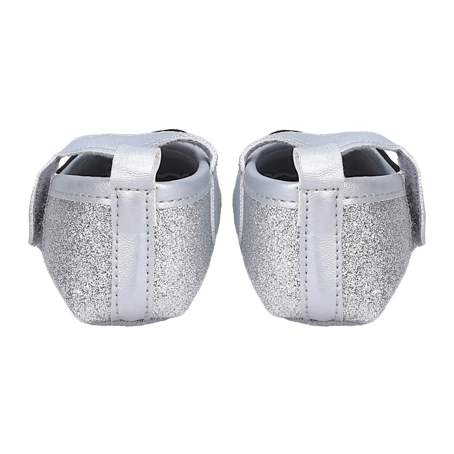 Baby Moo Golden Heart On Bow Glittery Anti-Skid Ballerina Booties - Silver
