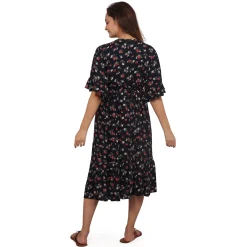 Baby Moo Half Sleeves Comfortable Nursing And Maternity Dress With Pocket Floral - Blue
