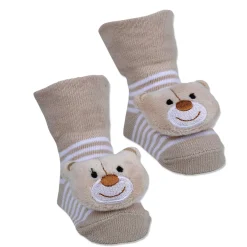 Baby Moo Happy Bear Cotton Anti-Skid 3D Socks - Beige