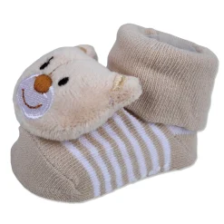 Baby Moo Happy Bear Cotton Anti-Skid 3D Socks - Beige