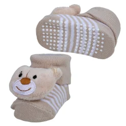 Baby Moo Happy Bear Cotton Anti-Skid 3D Socks - Beige