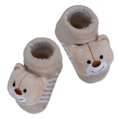 Baby Moo Happy Bear Cotton Anti-Skid 3D Socks - Beige