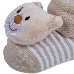 Baby Moo Happy Bear Cotton Anti-Skid 3D Socks - Beige