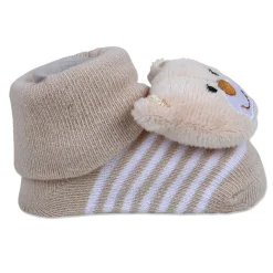 Baby Moo Happy Bear Cotton Anti-Skid 3D Socks - Beige