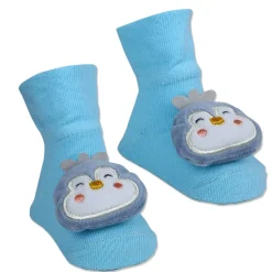 Baby Moo Happy Penguin Cotton Anti-Skid 3D Socks - Blue