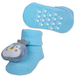 Baby Moo Happy Penguin Cotton Anti-Skid 3D Socks - Blue