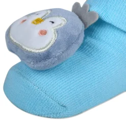 Baby Moo Happy Penguin Cotton Anti-Skid 3D Socks - Blue