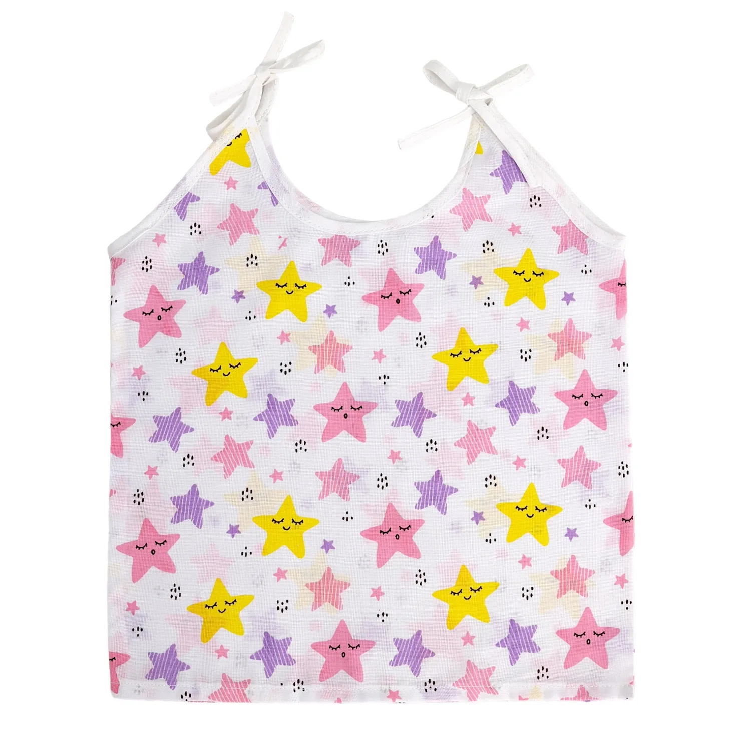 Baby Moo Happy Sweet Stars Round Neck Sleeveless Tie Knot Cotton Jhablas 5 Pcs - Orange, Multicolour