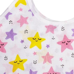 Baby Moo Happy Sweet Stars Round Neck Sleeveless Tie Knot Cotton Jhablas 5 Pcs - Orange, Multicolour