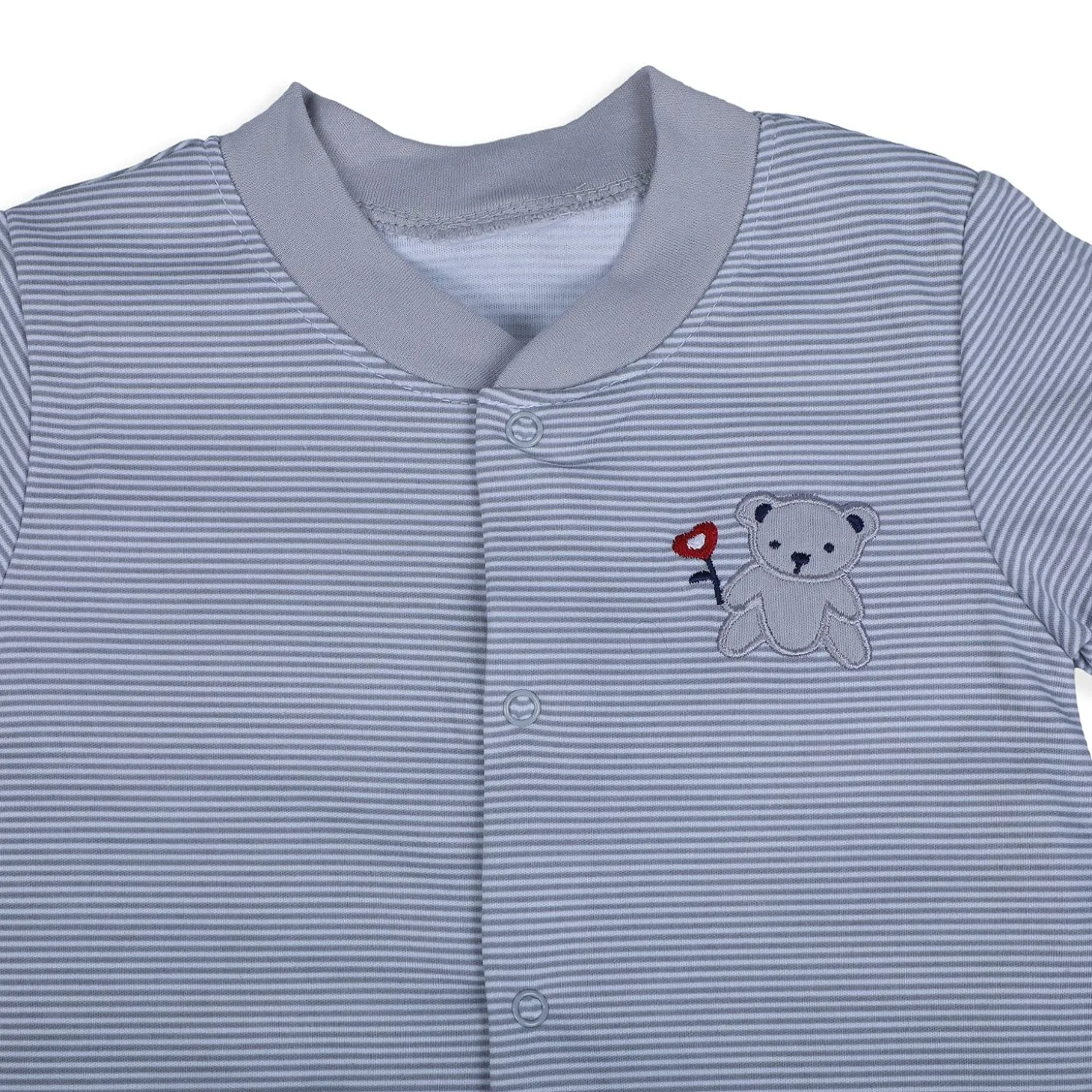 Baby Moo Happy Teddy Embroidered Soft Cotton Short Romper - Grey