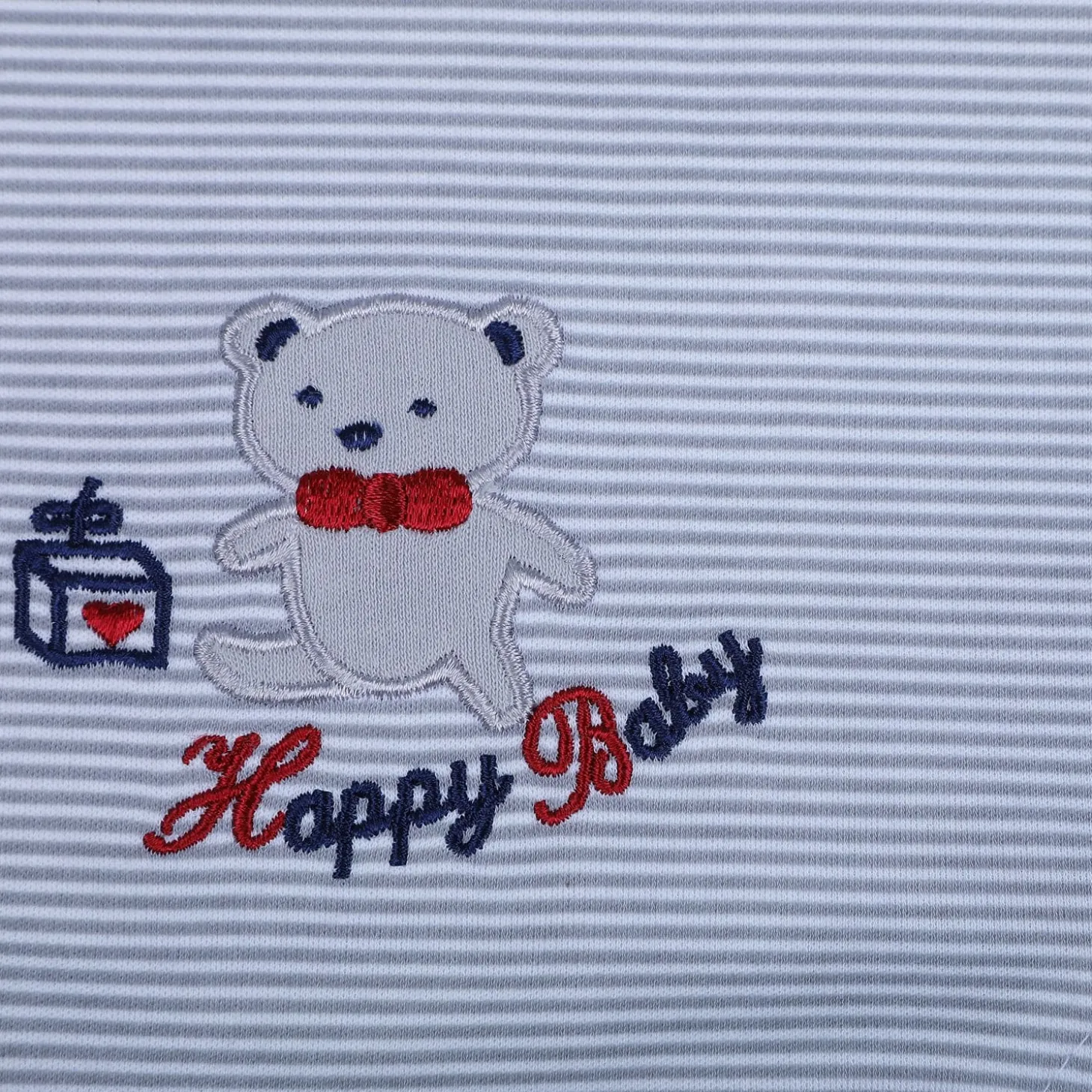 Baby Moo Happy Teddy Embroidered Soft Cotton Short Romper - Grey