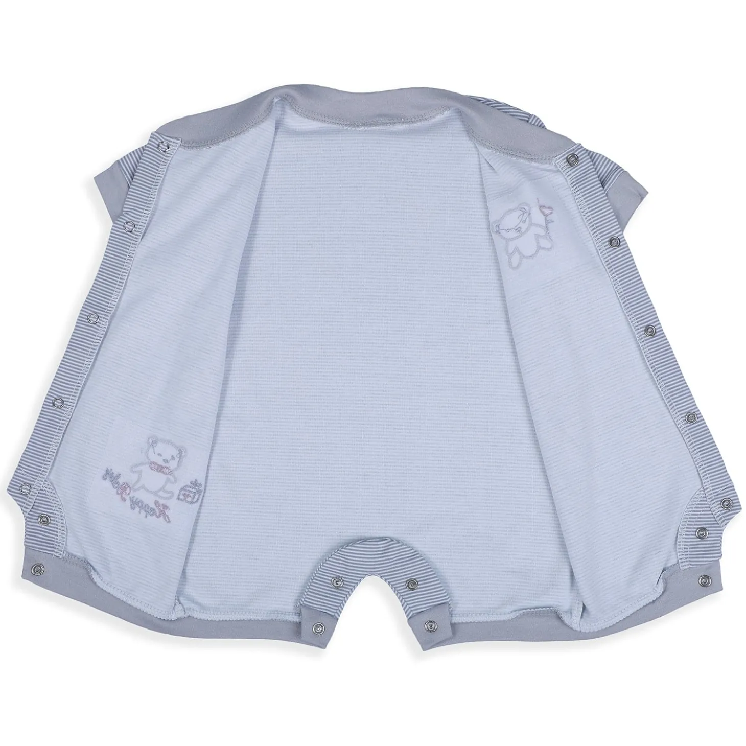 Baby Moo Happy Teddy Embroidered Soft Cotton Short Romper - Grey