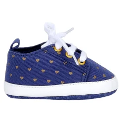 Baby Moo Heart Print Lace-Up Anti-Skid Sneakers - Navy Blue
