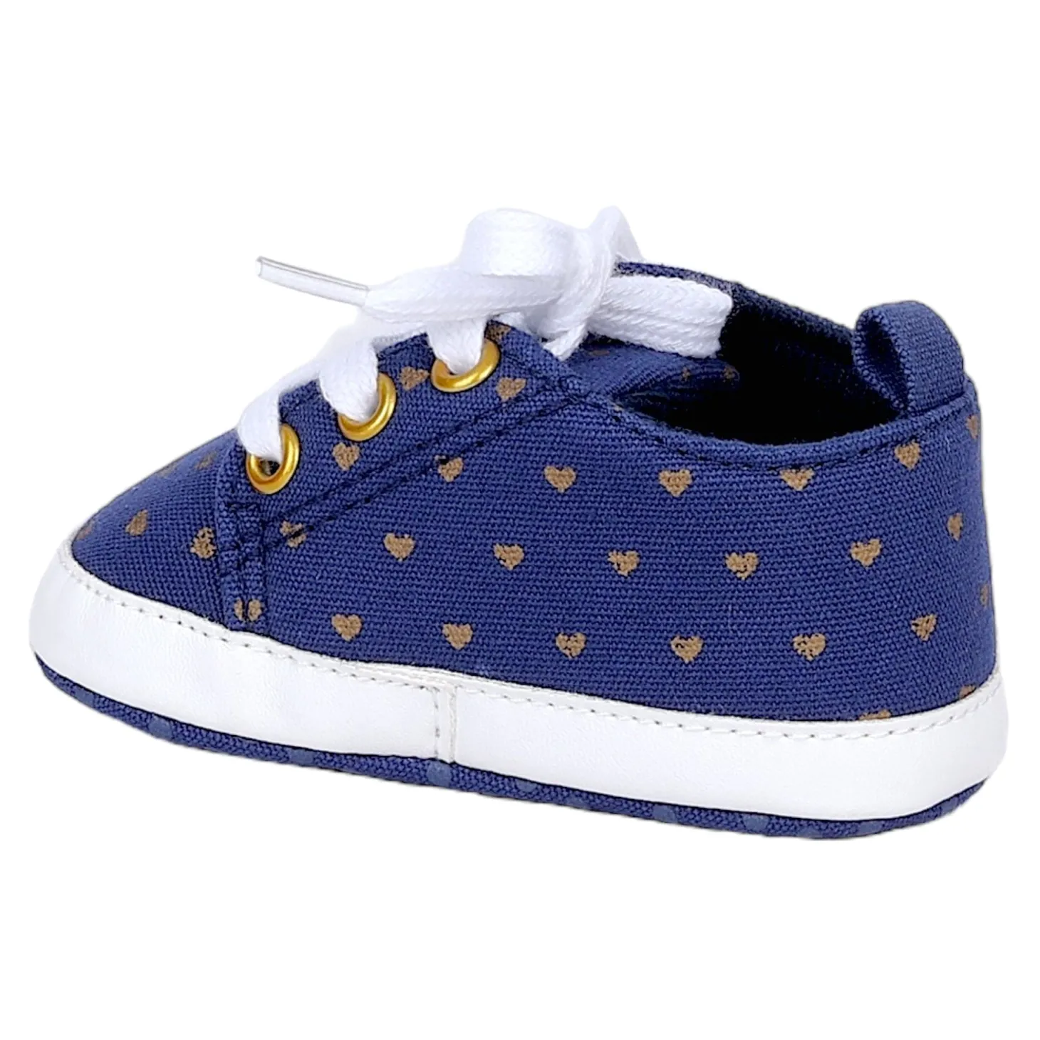Baby Moo Heart Print Lace-Up Anti-Skid Sneakers - Navy Blue