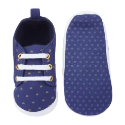 Baby Moo Heart Print Lace-Up Anti-Skid Sneakers - Navy Blue