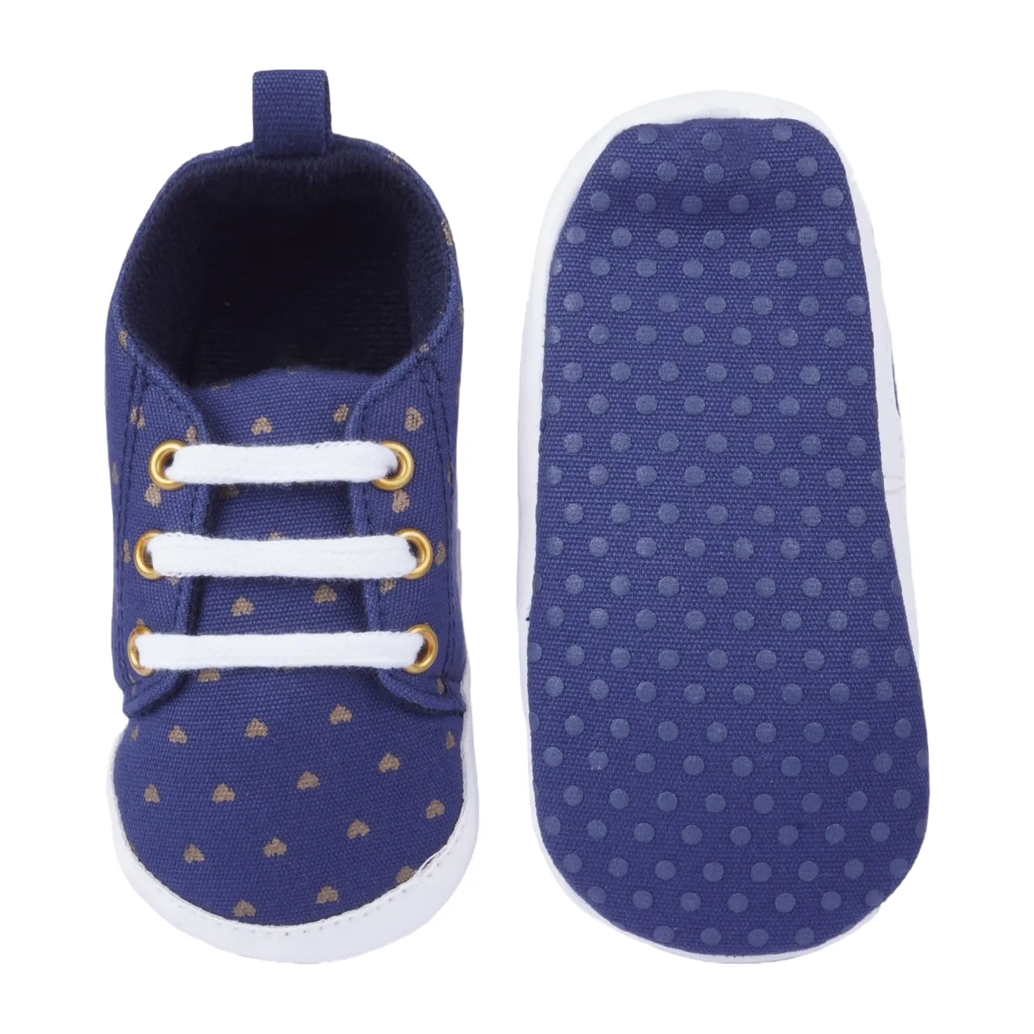 Baby Moo Heart Print Lace-Up Anti-Skid Sneakers - Navy Blue