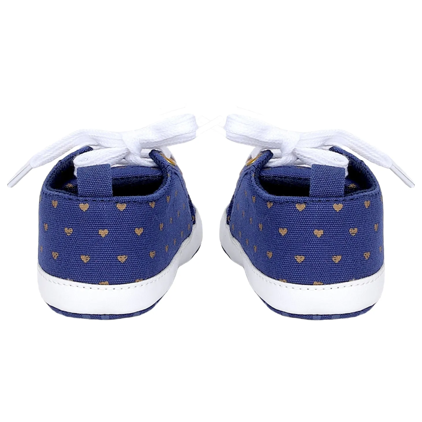 Baby Moo Heart Print Lace-Up Anti-Skid Sneakers - Navy Blue
