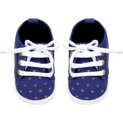 Baby Moo Heart Print Lace-Up Anti-Skid Sneakers - Navy Blue