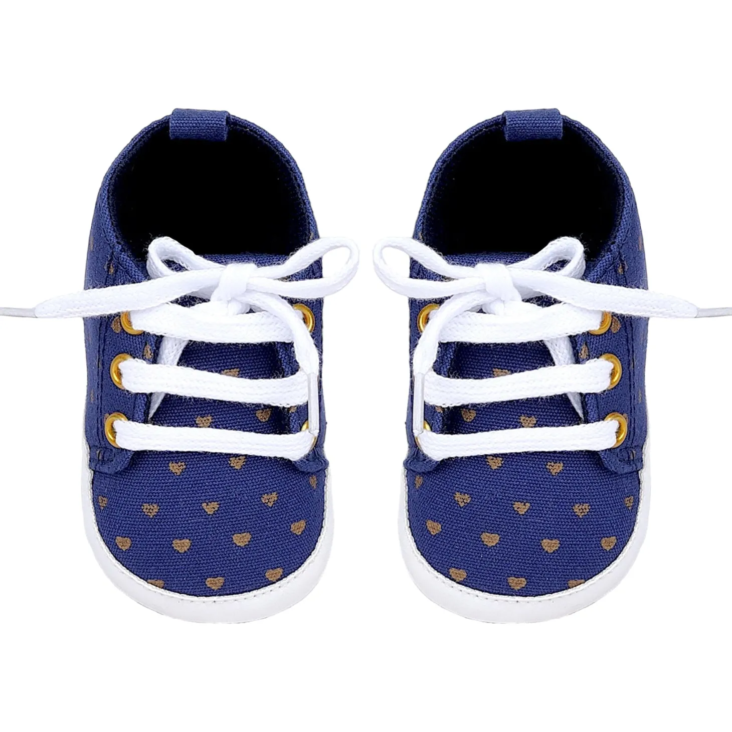 Baby Moo Heart Print Lace-Up Anti-Skid Sneakers - Navy Blue
