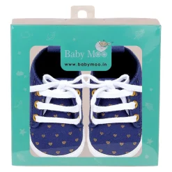 Baby Moo Heart Print Lace-Up Anti-Skid Sneakers - Navy Blue