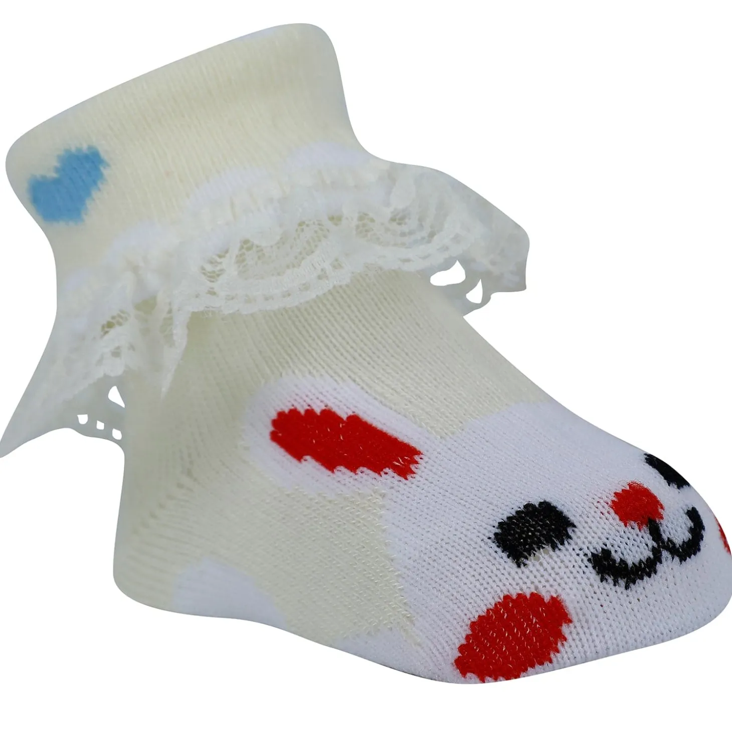 Baby Moo Heart Print Soft Lace Socks Pack of 3 - Pink, Mint Green