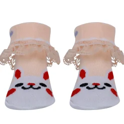 Baby Moo Heart Print Soft Lace Socks Pack of 3 - Peach, Blue